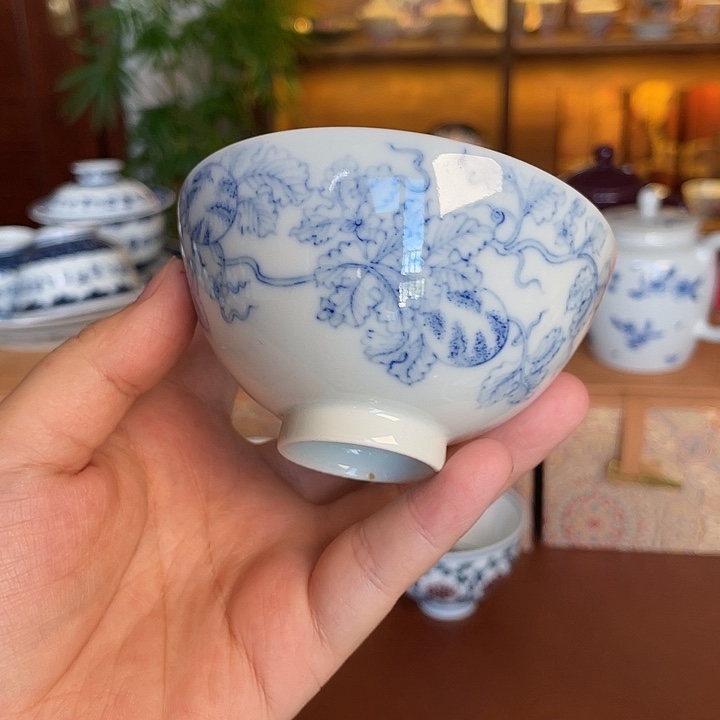 微瑕盖碗杯子陶瓷手绘