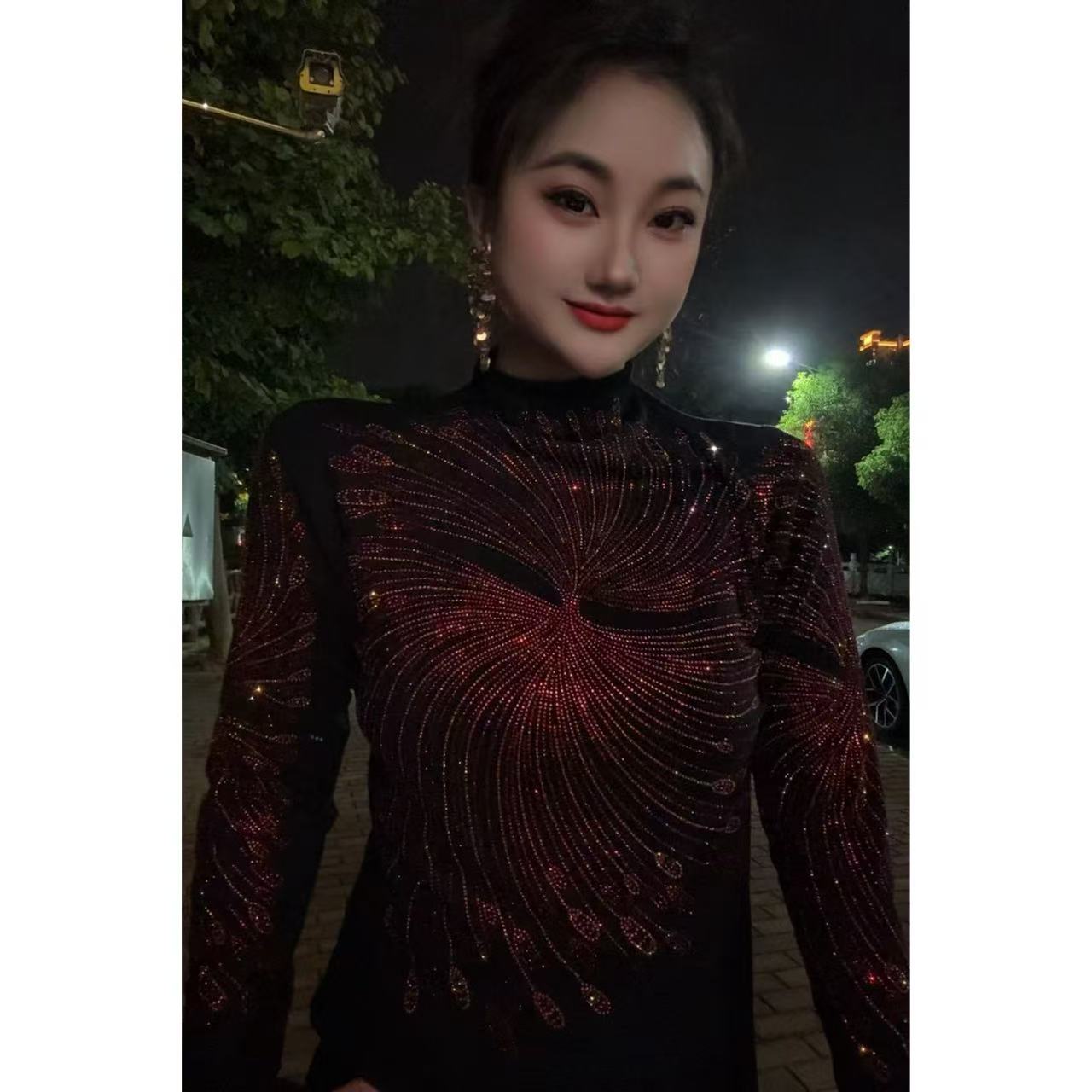 【Y爆款802#加绒】打底衫女内搭秋冬时尚烫钻上衣修身显瘦