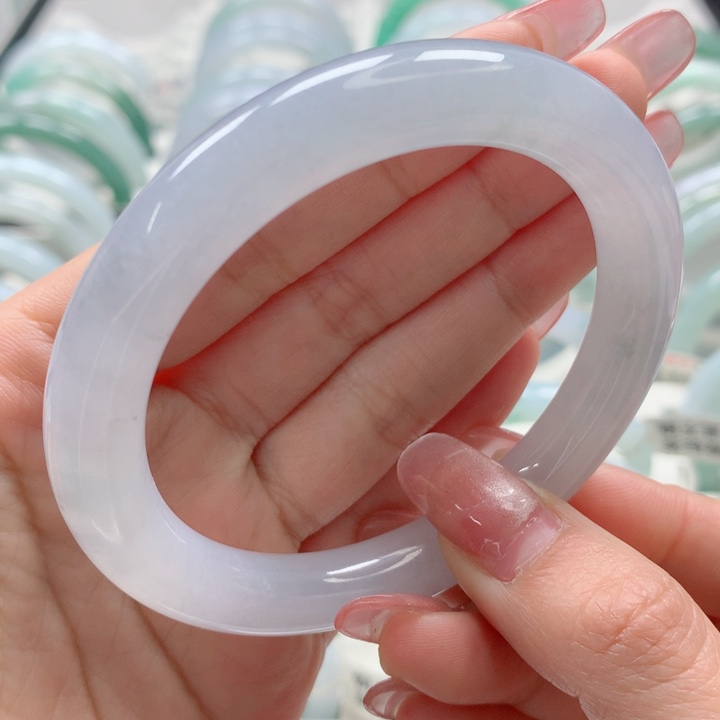 翡翠手镯未镶嵌毕业款完美冰紫底圆条起胶57.