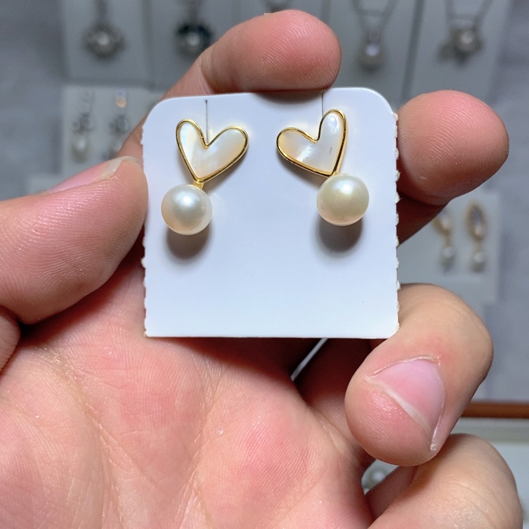 银S925镶嵌淡水珍珠耳饰