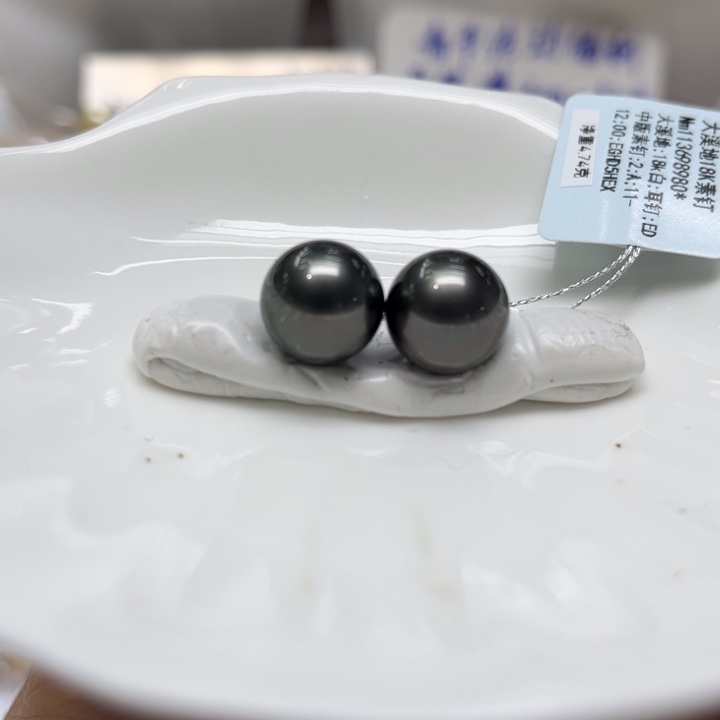 海水珍珠耳饰18K金镶嵌11-12mm