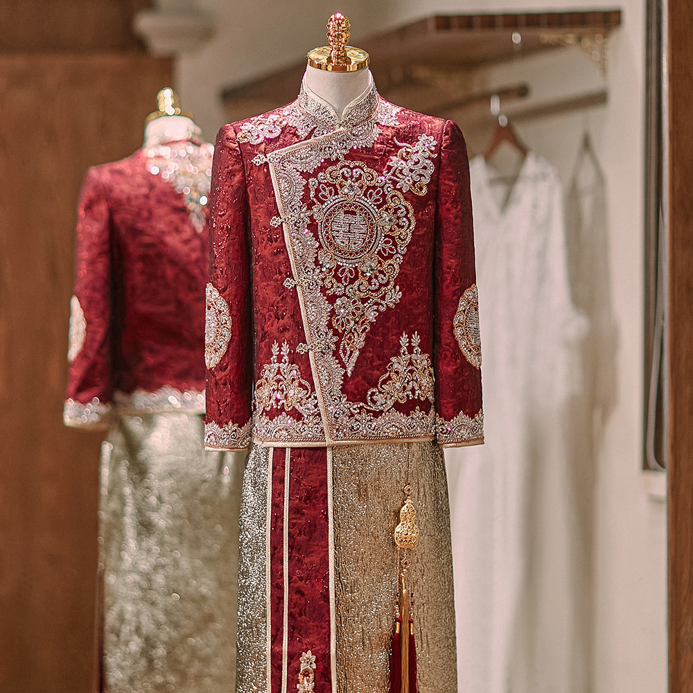 秀禾服男款2025新款中式婚礼新郎结婚敬酒服龙凤褂唐装男秋冬新款