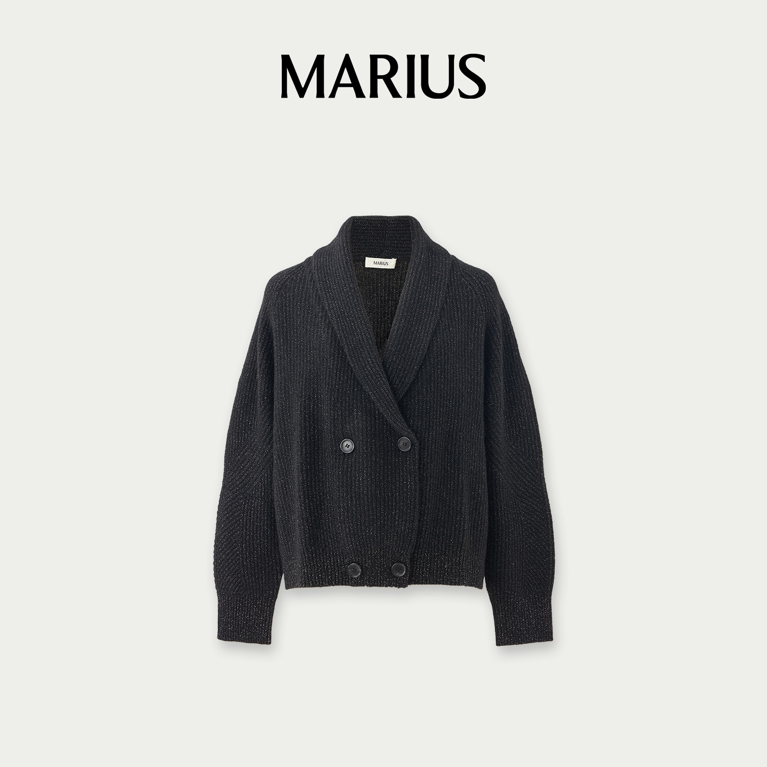 MARIUS重磅时尚秋冬翻领带葱牦牛绒开衫
