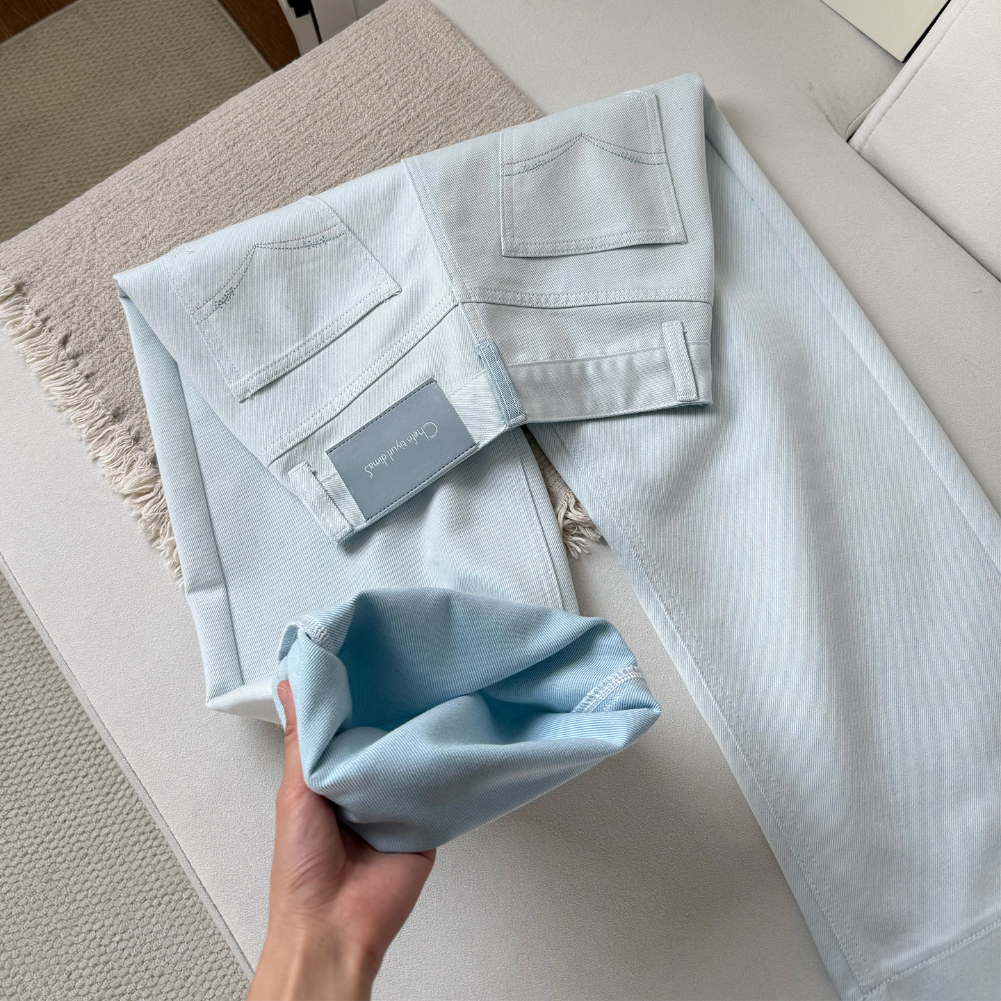 【霜染墨白】冰霜白双色特织面料夏季薄款天丝牛仔裤女九分奶奶裤子