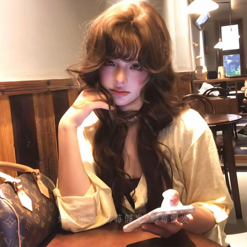 娜莓【仙蒂公主】精修栗棕色半弹力网混丝蕾丝爆款长卷发女生假发