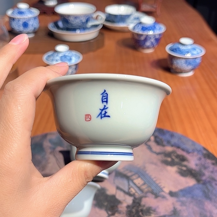 镹曰茶闲柴窑手工手绘青花80cc