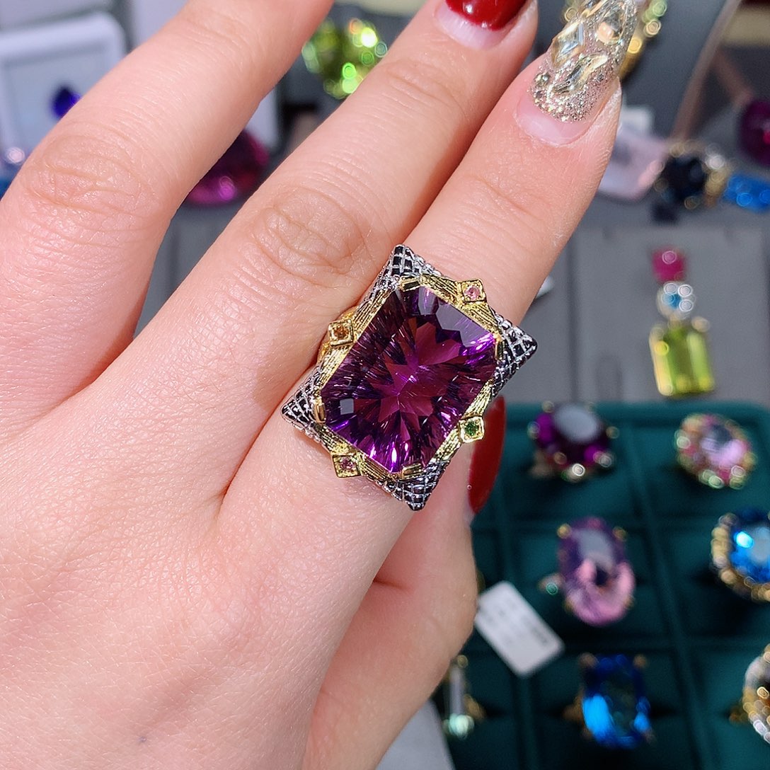 水晶戒指银S925镶嵌戒指