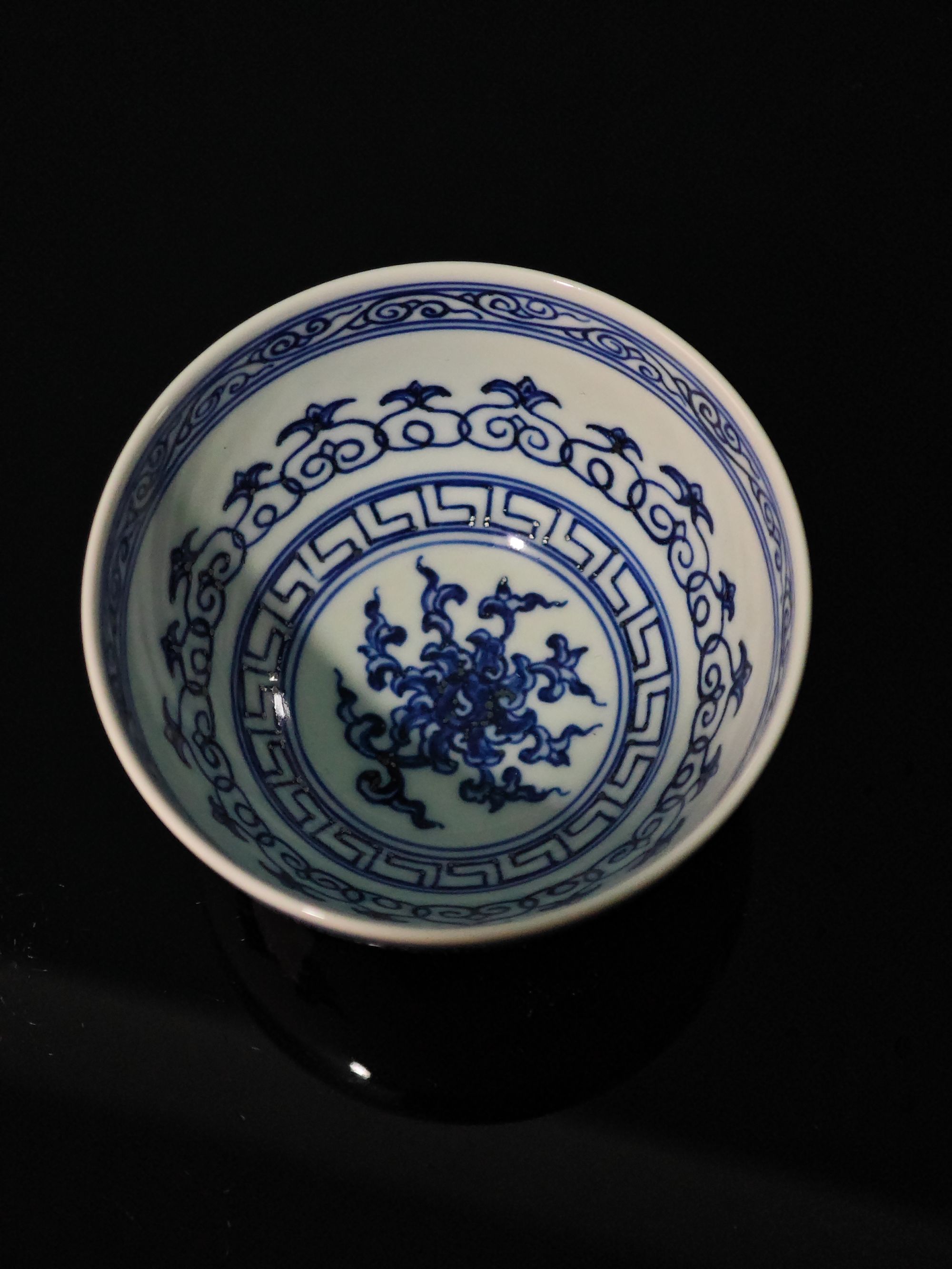 寒丰柴窑全手工古法制瓷高温折枝花大鸡心杯釉下青花仿明青花单杯