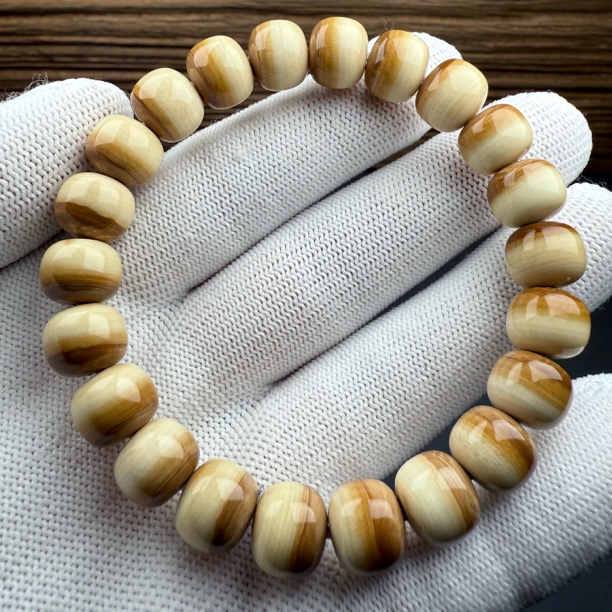 Q2973天然猛犸 咖料汉堡珠手串10.3*9mm一物一图假一罚十