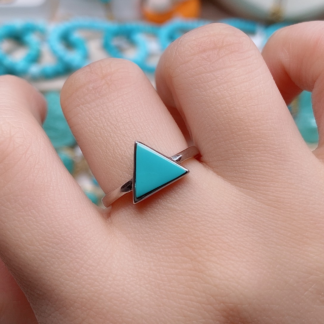 绿松石戒指银S925镶嵌清*