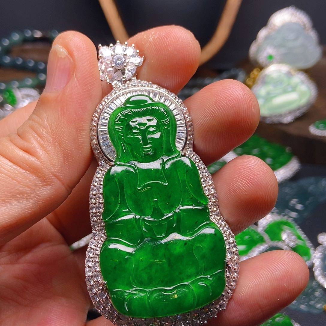 翡翠吊坠(不含链)银S925镶嵌048吊坠