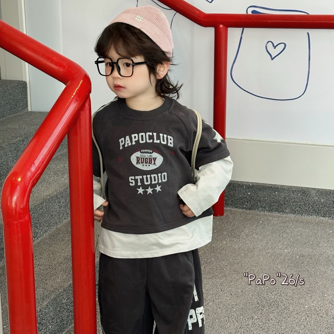 赫一童品papo26春正版休闲假两件帅裤直筒印花卫裤针织裤