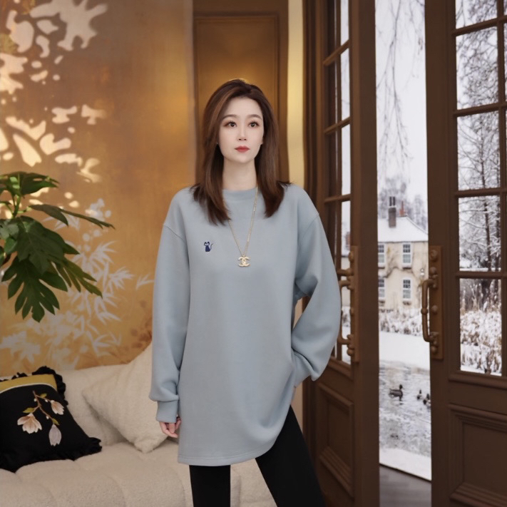 Miss.Z【进口羊毛德绒加厚阔版长袖休闲冬季】保暖百搭卫衣#7038二