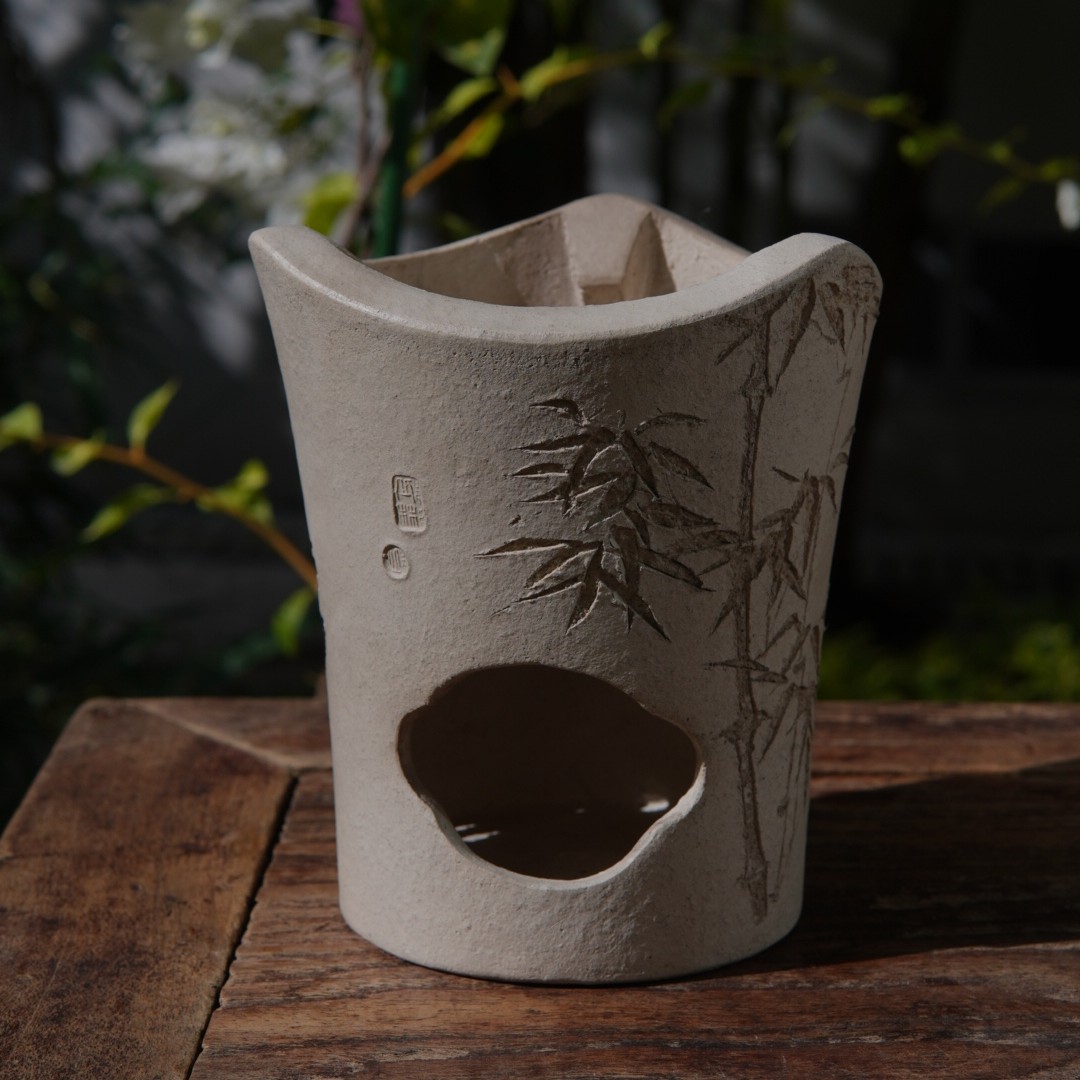 掌中山水煮茶图邱彬刻绘白泥凉炉文人茶器煮茶炉