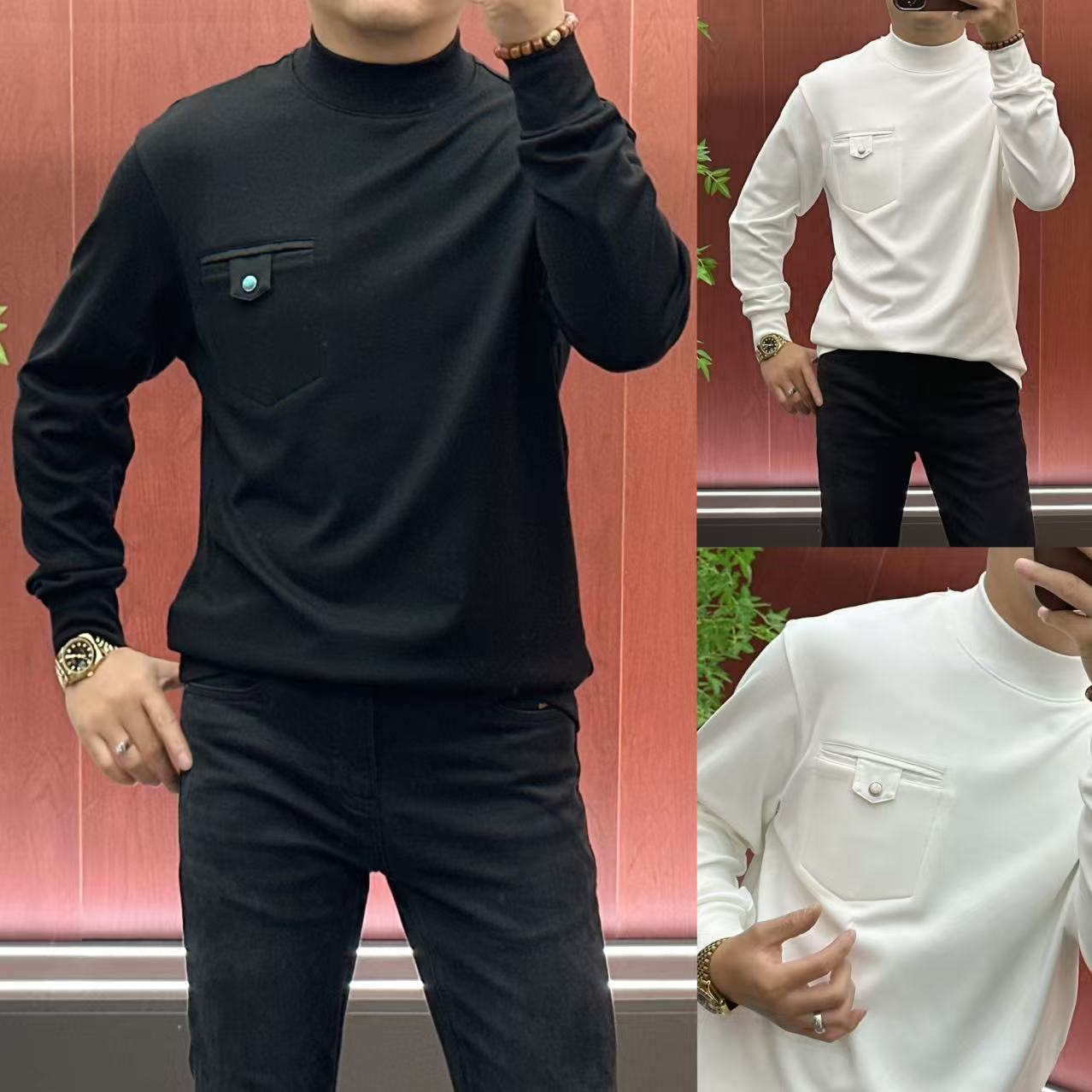 8071男士秋冬微阔休闲款•莫代尔•高密高弹•微落肩寸领卫衣体恤衫