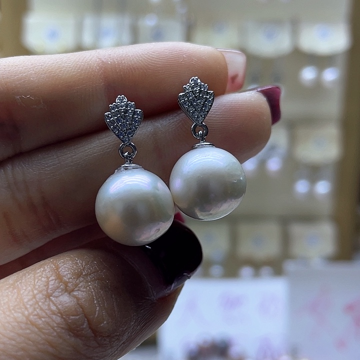 淡水珍珠耳饰银S925镶嵌