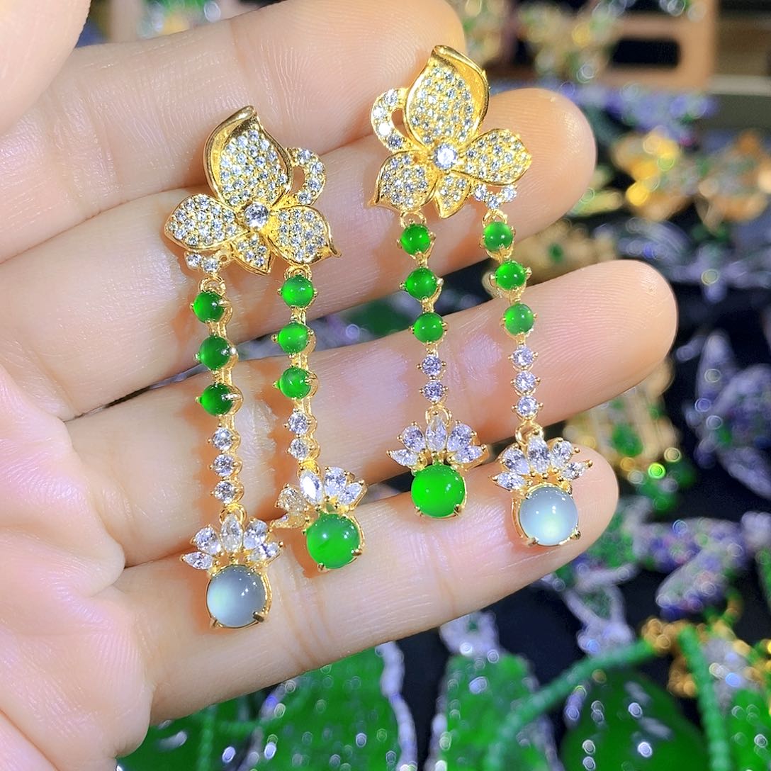 吊坠(不含链)银S925镀金镶嵌翡翠