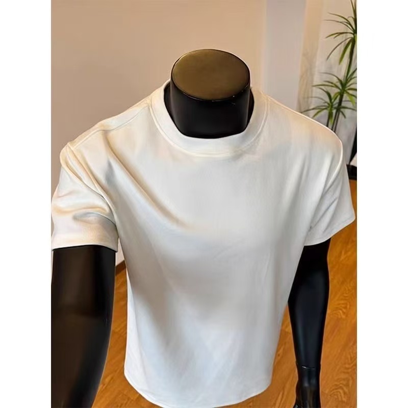 男士白色T恤修身半袖男生灰色正肩短袖纯色夏季短袖