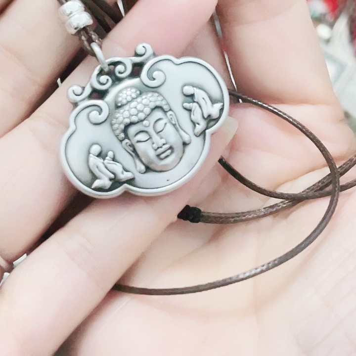@***梦吊坠足银999佛头锁项链