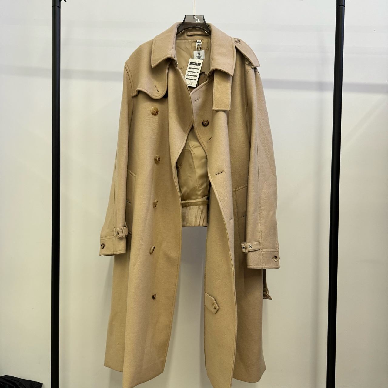99新 BURBERRY/博柏利 驼色羊绒秀款大衣外套 52码 GM001256