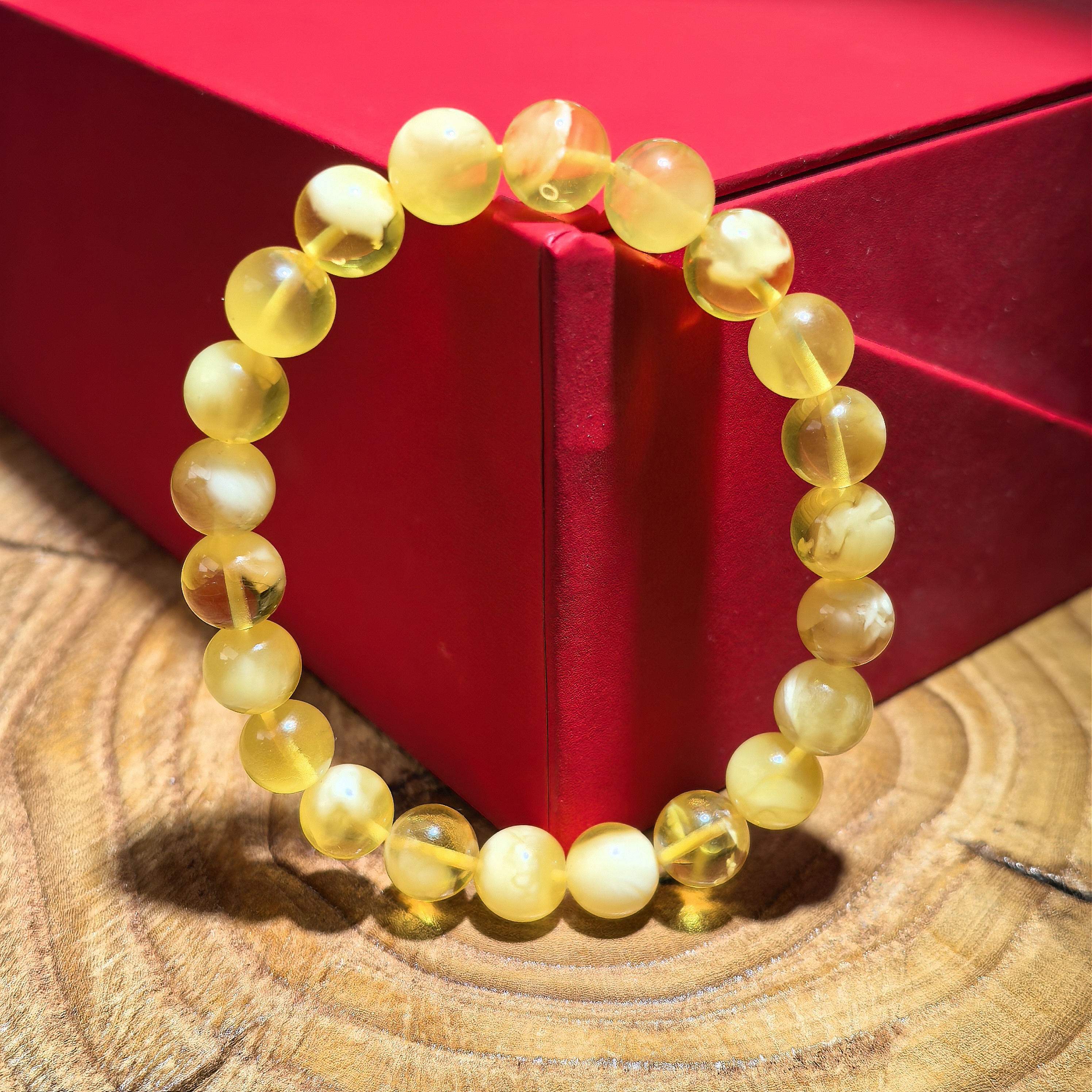 【上新了故宫】蜜蜡孤品妖花金瓷白8.5mm+圆珠单圈手串