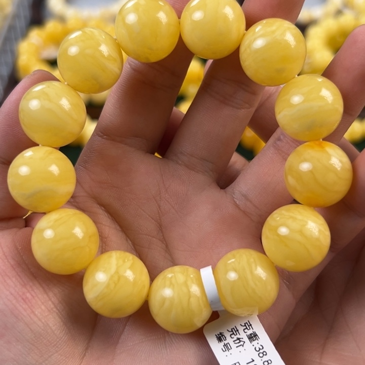 琥珀未镶嵌手链28.8g焦皮虎皮纹17mm ff