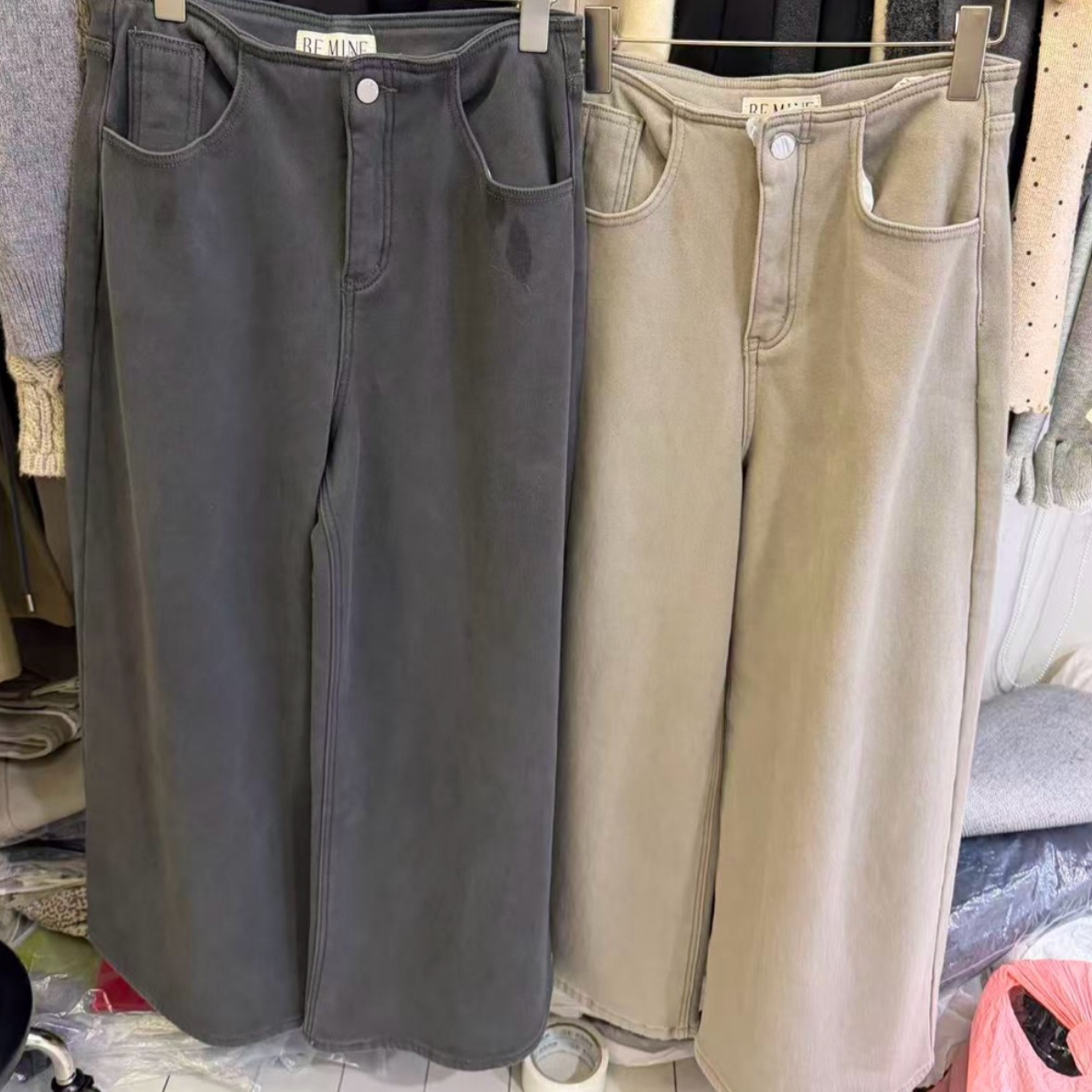 【刘噗噗】BE Mine今年冬天必拍款！韩代原单加绒加厚牛仔阔腿裤1469