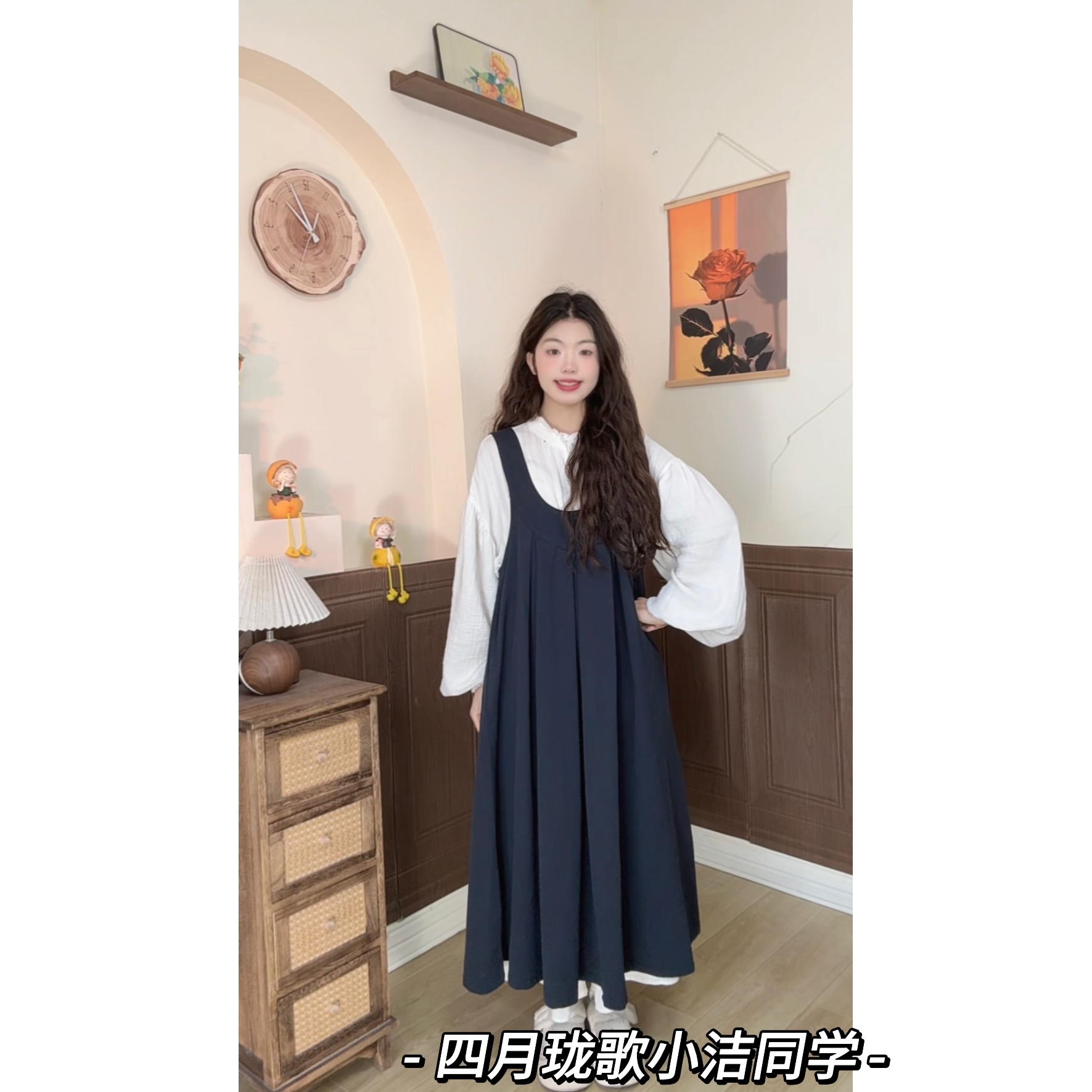 四月珑歌原创 显瘦减龄藏青色背心裙女2025春夏款少女连衣裙 2707
