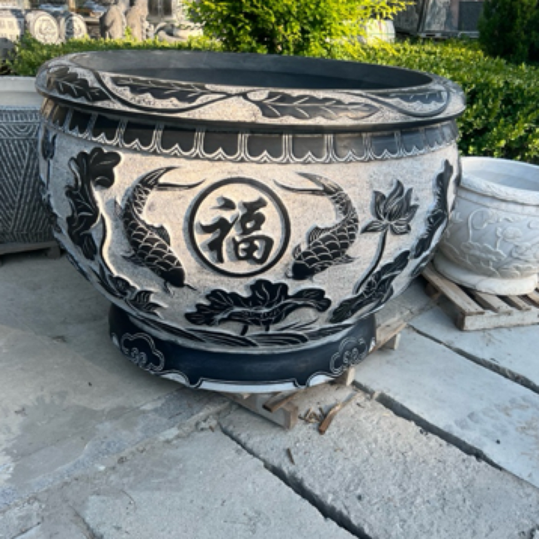 直径一米青石双鱼抱福