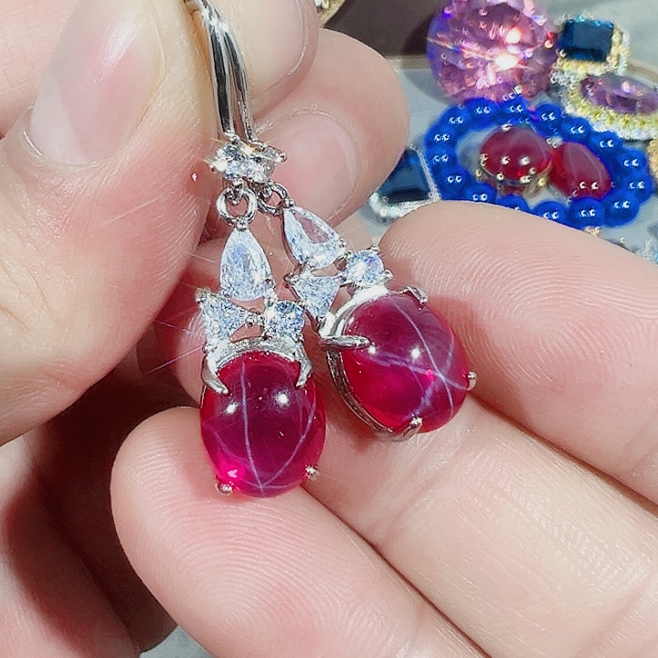 非金属红色蓝色满镶嵌吊坠戒指