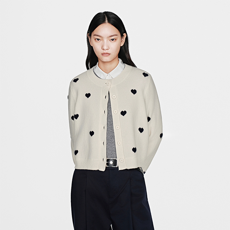 BLUE ERDOS26早春新品优雅百搭绵羊毛混纺爱心提花开衫B2265B006