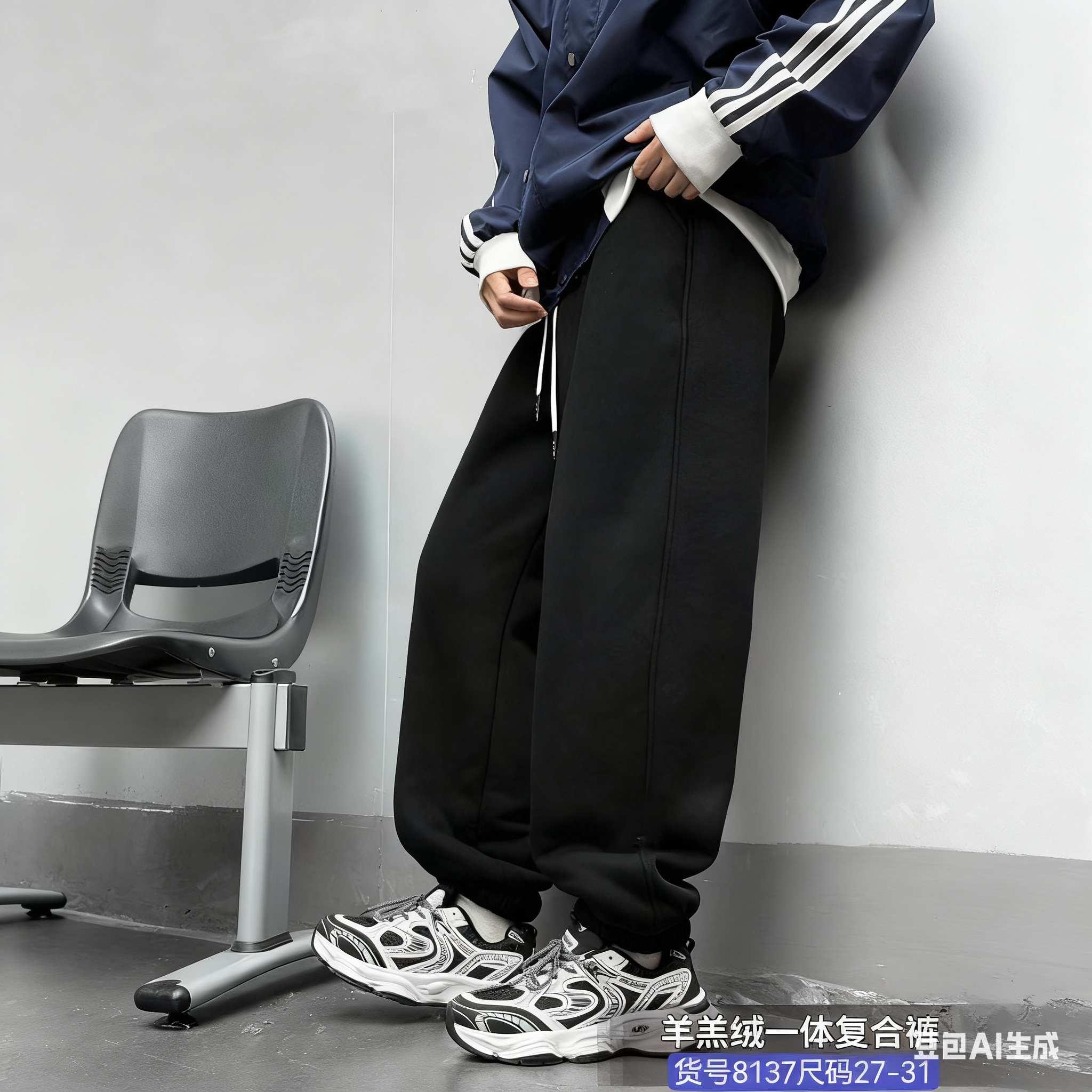 橙子家 8137#pu刺绣羊羔绒复合一体针织裤