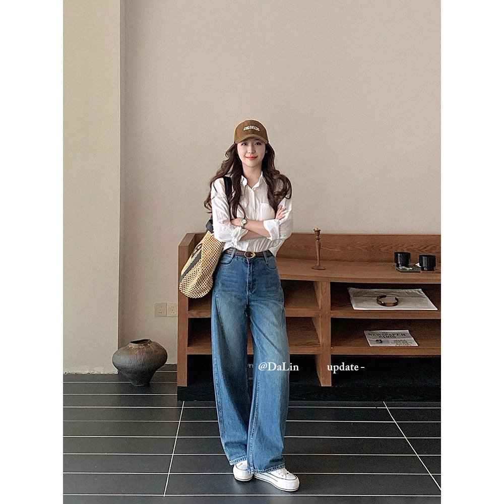 【加厚️️️运费险】2025秋冬新款韩国高腰窄版直筒软牛仔·复古蓝