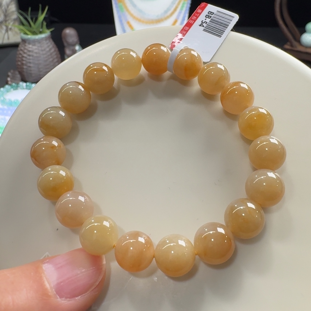 翡翠未镶嵌手链冰胶西柚黄单圈10mm