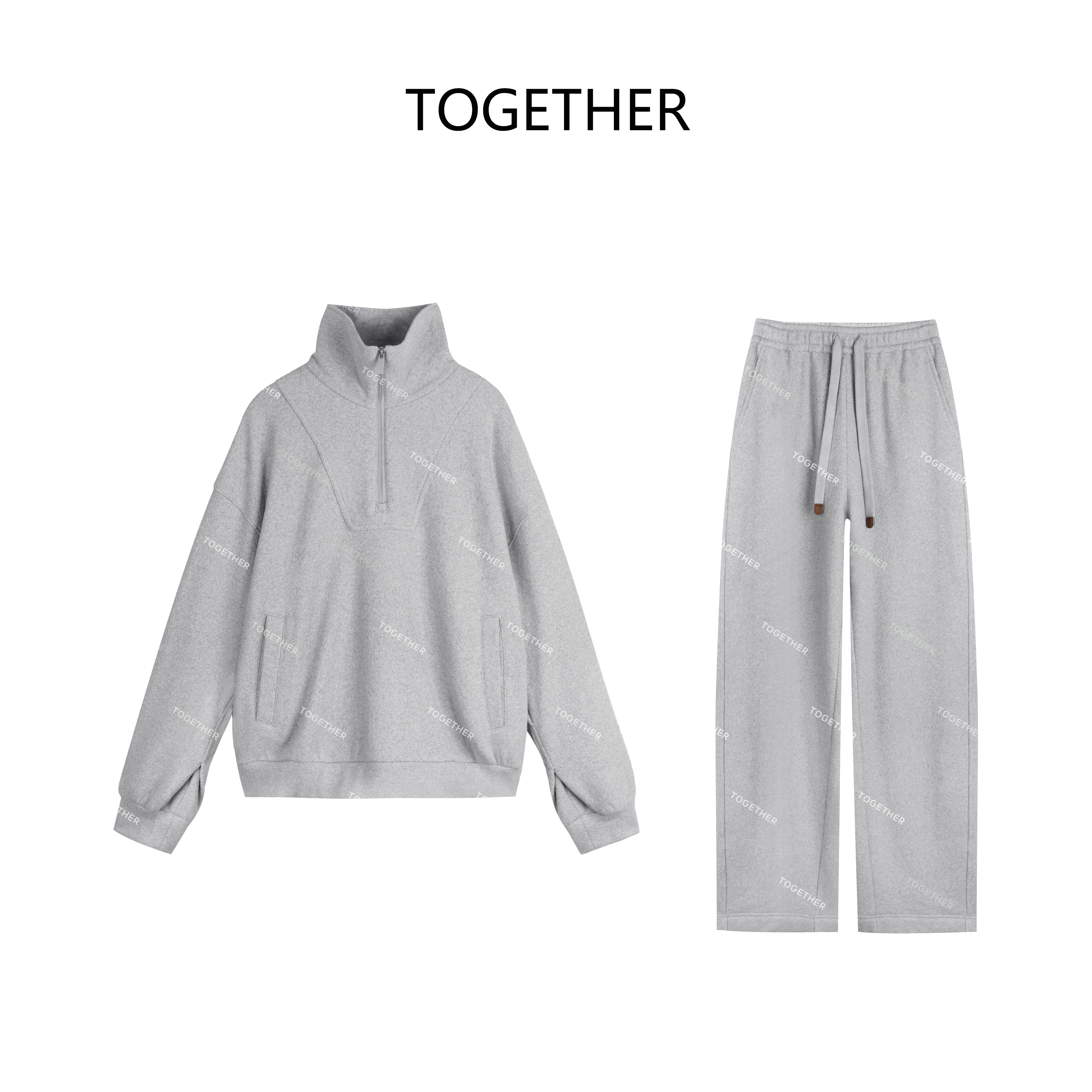 【ASIA BLUE】· 寄风 · 秋季立领加绒半开拉链两件套卫衣套装1281