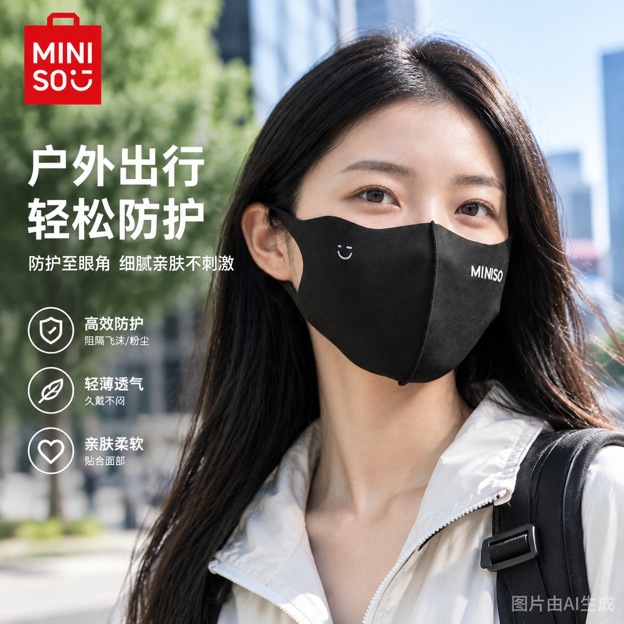 MINISO名创优品笑脸口罩户外防晒遮脸防紫外线透气面罩2026新款