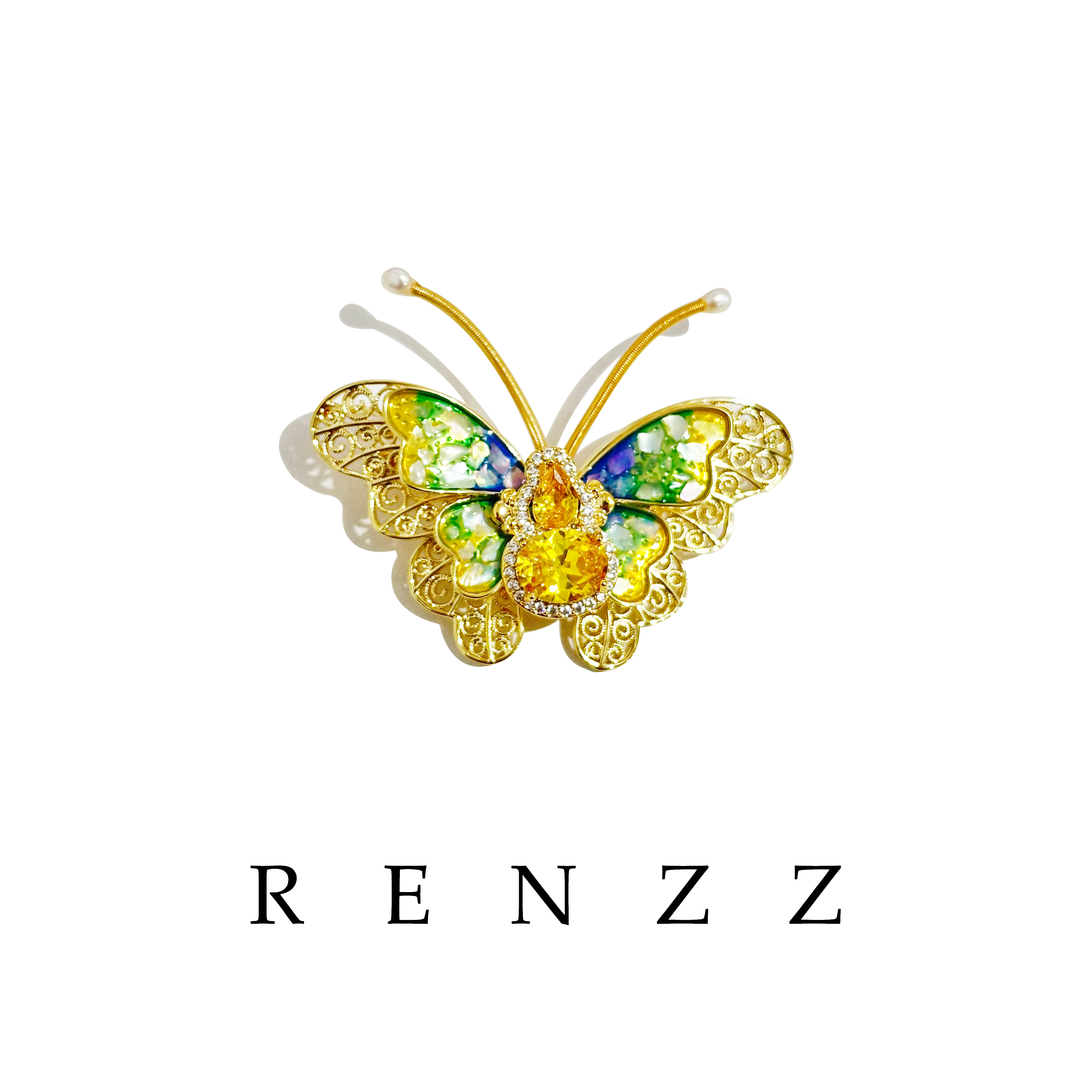 1641 镀K金 高定设计师镂空蝴蝶胸针