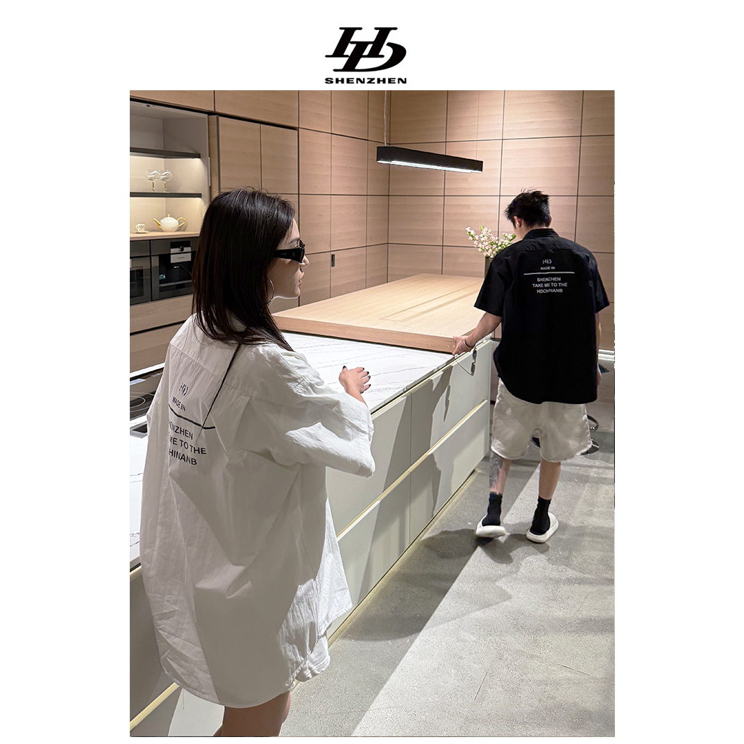 HDCHINA「字母」定制面料免烫抗皱宽松廓形夏天百搭短袖衬衫男装