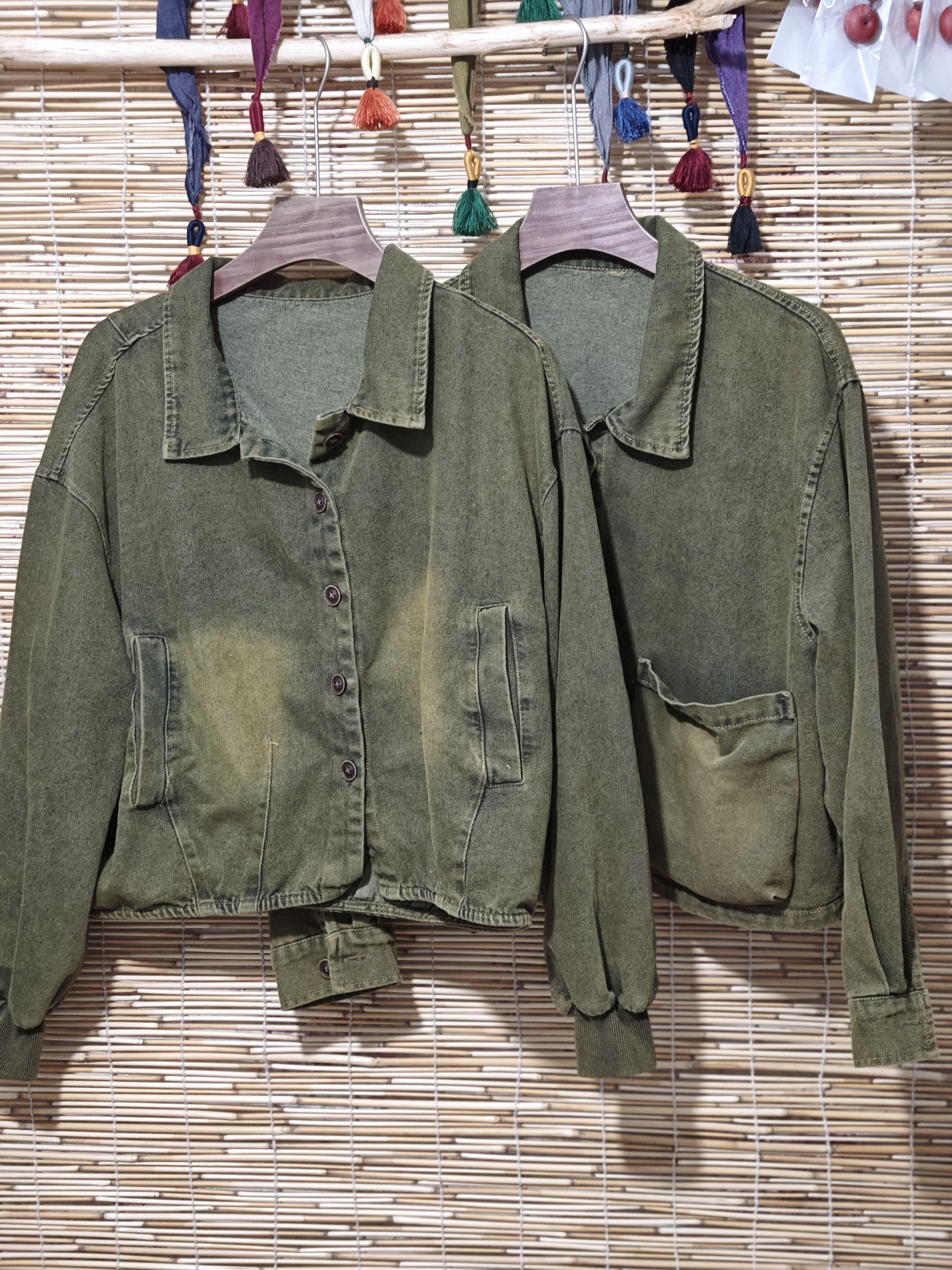 短款常规款春季翻领女常规短外套牛仔风衣上衣时尚秋冬绿色