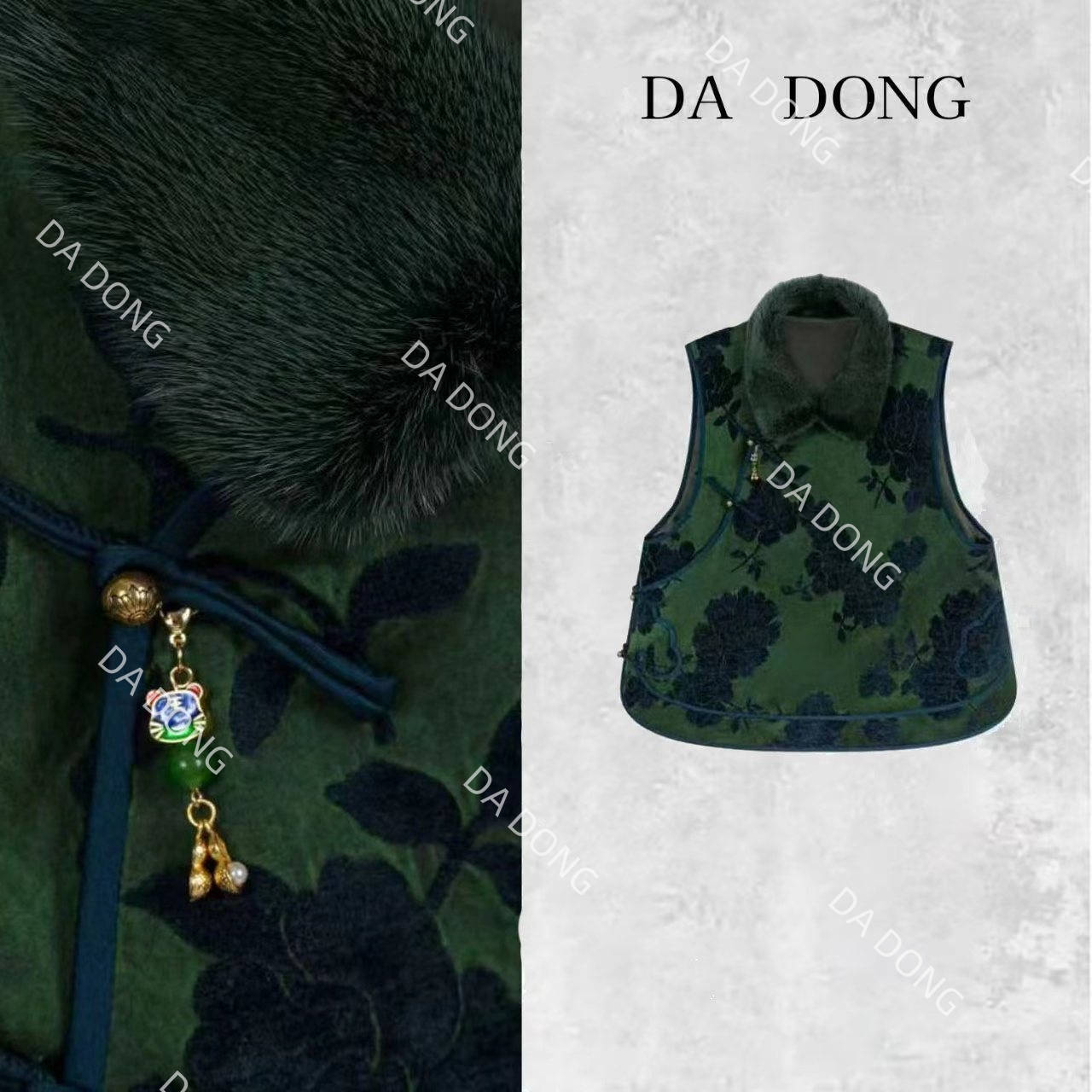 绿如意--新中式提花秋季马夹无袖国潮中式复古百搭时尚马甲