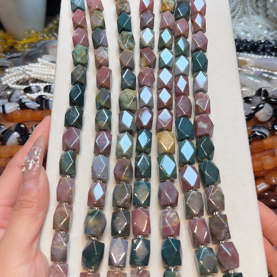 玛瑙/玉髓合金珠宝半成品10✖️14mm水草玛瑙长八棱一条