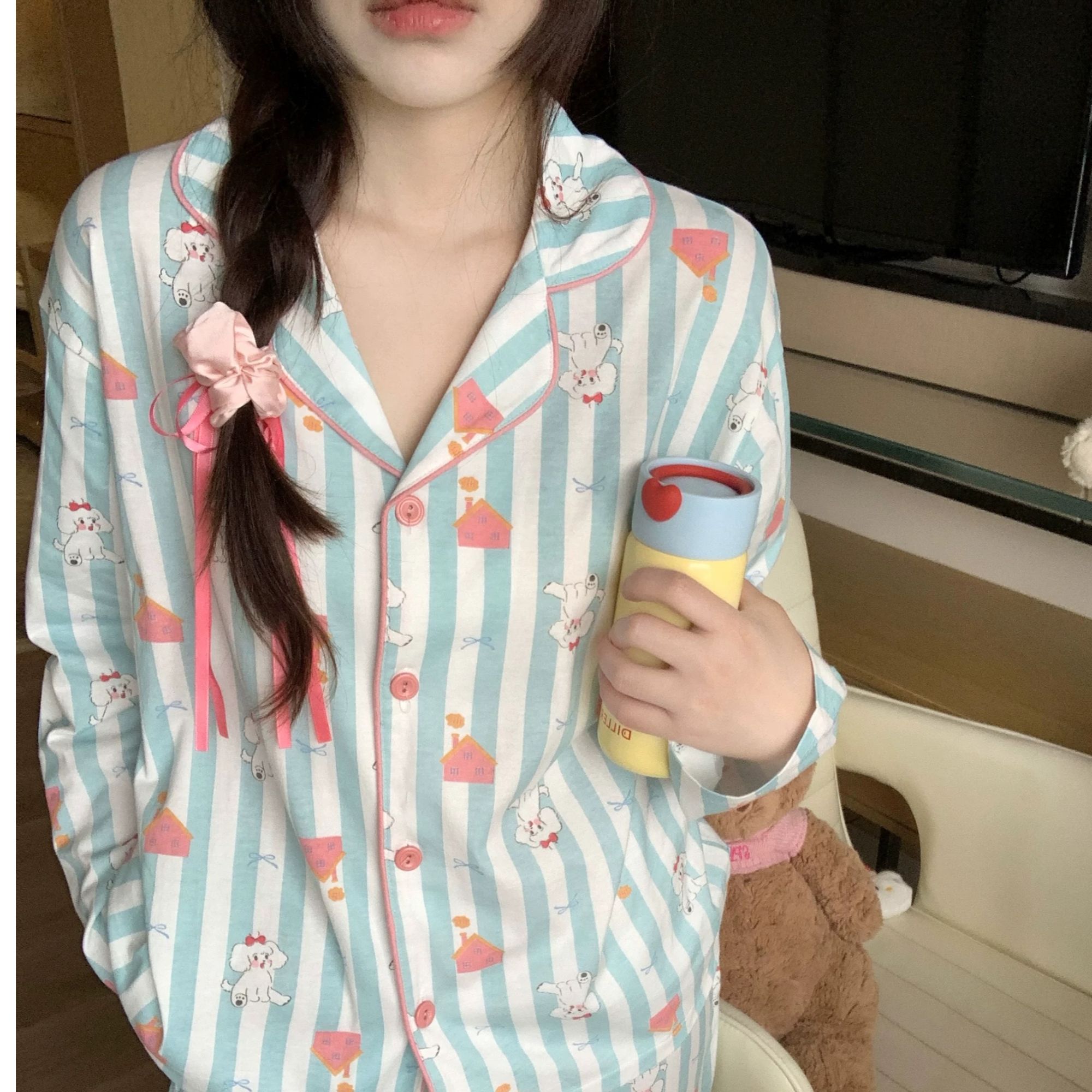 【美娜服饰】百棉纱布睡衣春夏季家居服套装薄款宽松