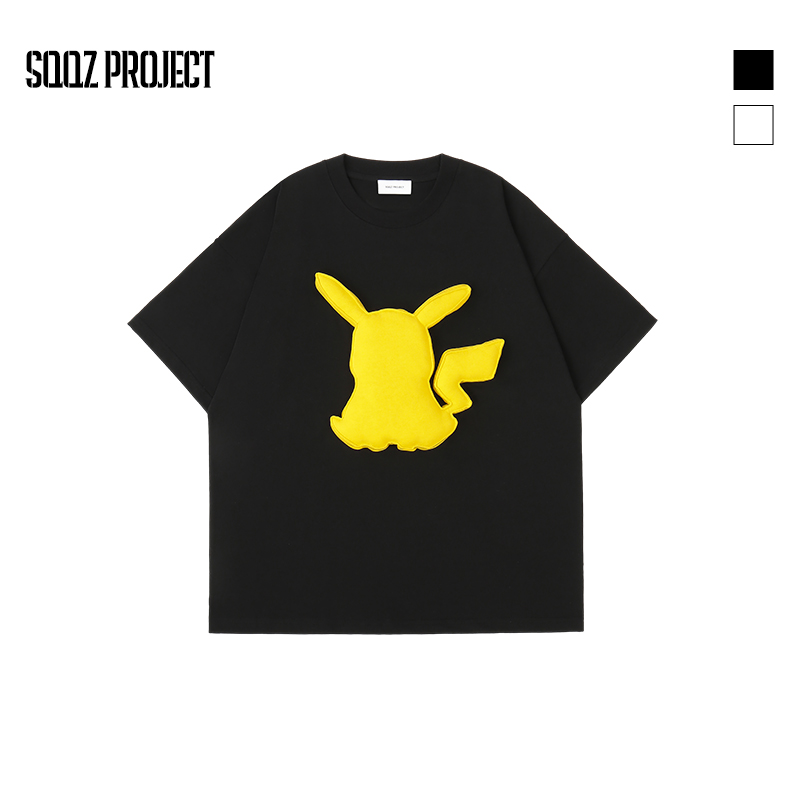 SQQZ PROJECT新款300G立体塞棉皮卡丘图案圆领短袖T恤情侣款