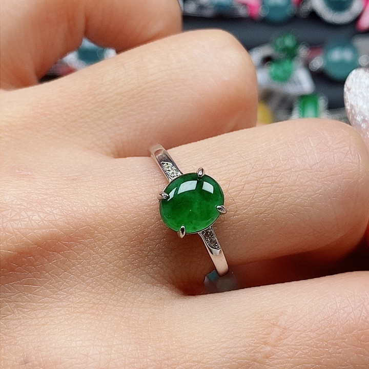 翡翠戒指银S925镶嵌戒指