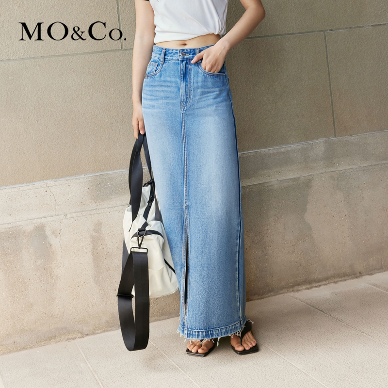 【粉丝专享】MOCO夏磨白做旧开叉A字土耳其牛仔半身裙MBD2SKTT11