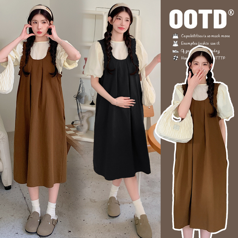 【安安家】2025实拍现货春秋季宽松圆领长袖衬衣配背带裙韩版两件套