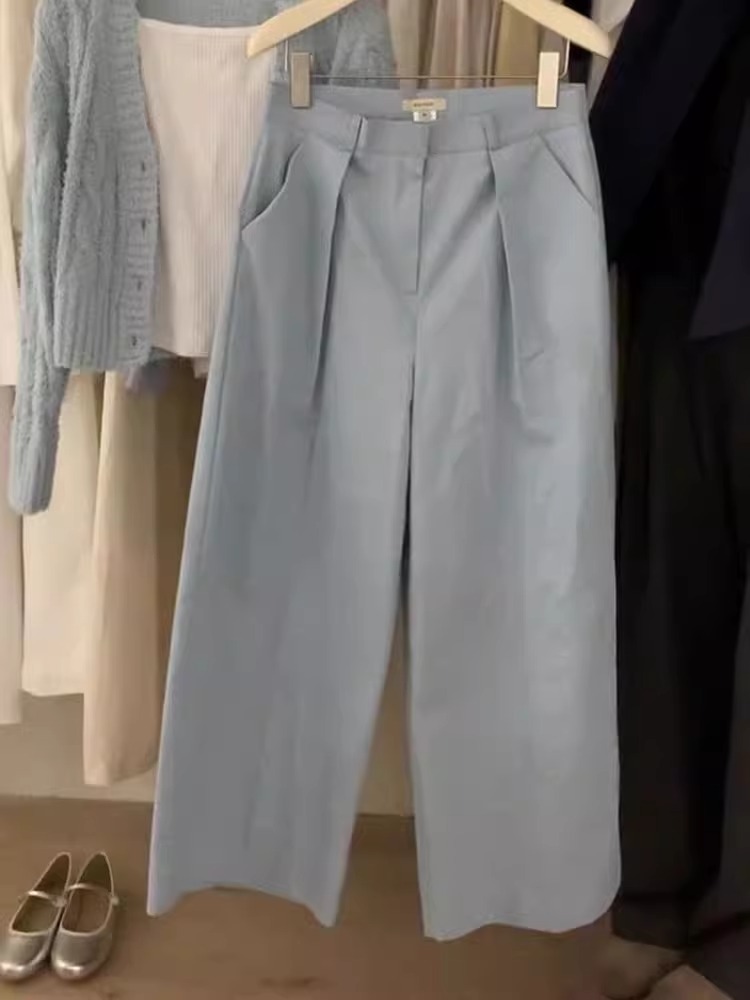 369宽松长裤韩版春夏秋女士休闲风高腰休闲裤简约阔腿纯色百搭