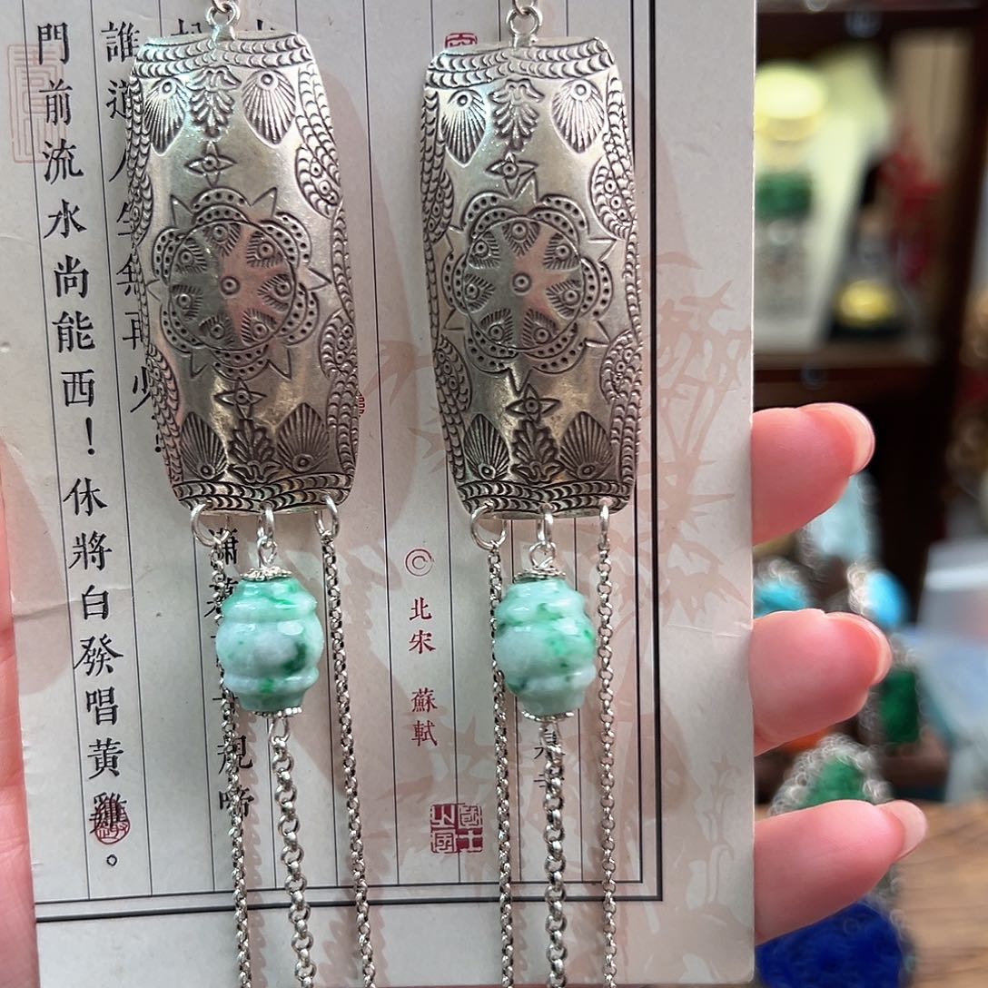 翡翠银S925镶嵌耳饰