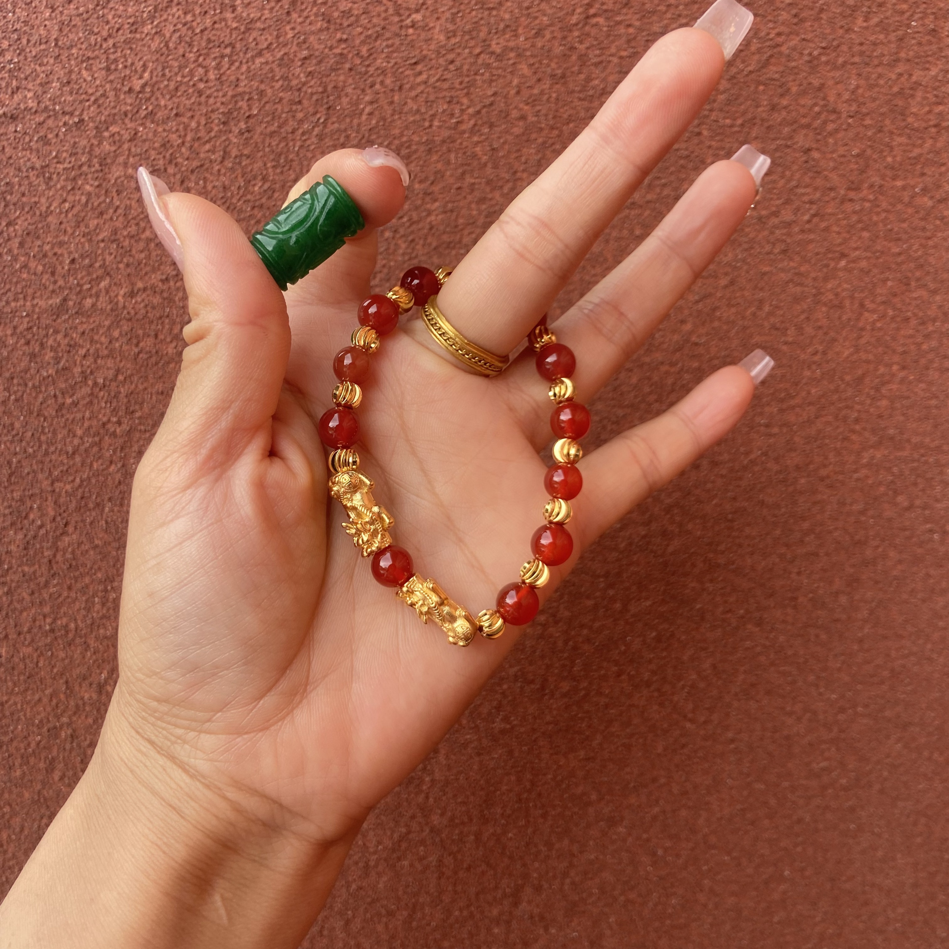 足银手链 113-貔貅红珠手链