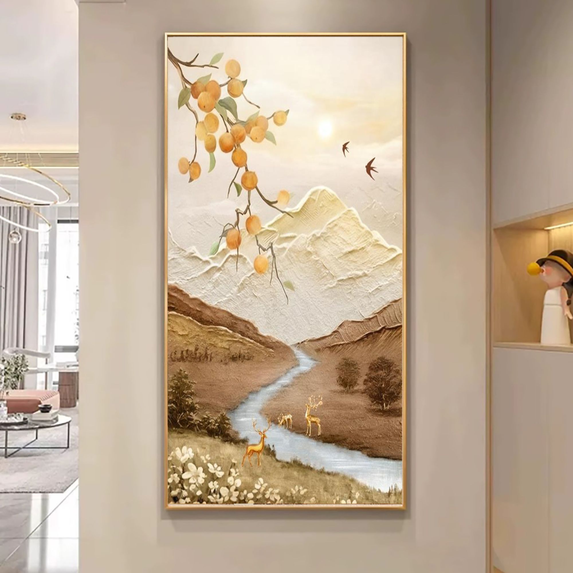 法罗迪【韵山红柿】高档玄关挂画2025最新款轻奢感客厅装饰画壁画